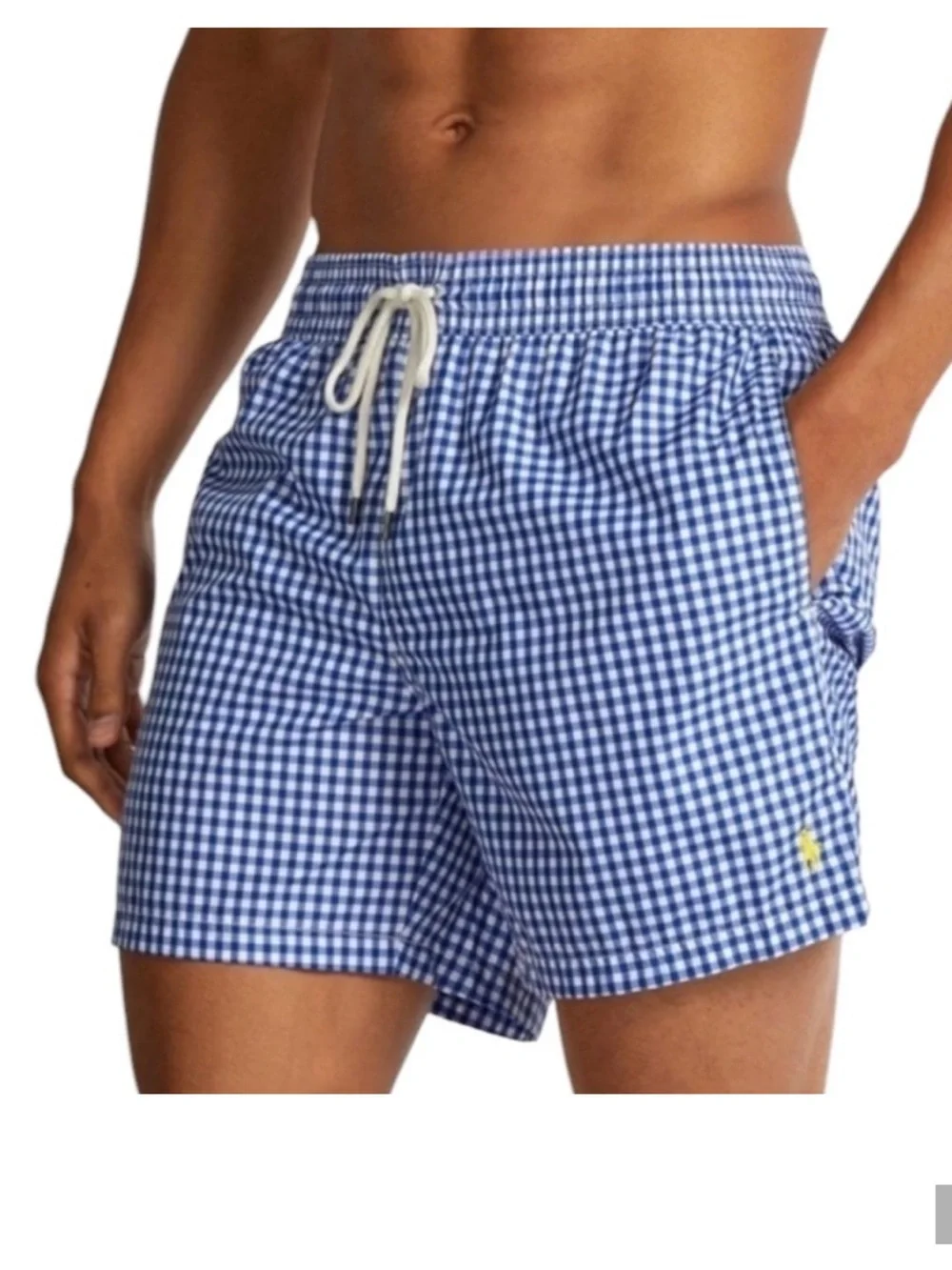 Polo Ralph Lauren Blue & White Check Gingham 6” Traveler Classic Swim Trunks